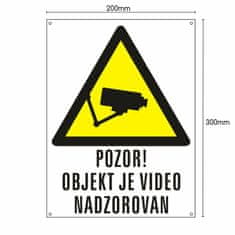 Tech Trade PVC tabla POZOR! OBJEKT JE VIDEO NADZOROVAN 200x300mm bela