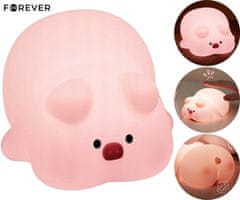 Forever PIG nočna LED svetilka, ambientalna, brezžična, 3 načini svetenja, časovnik, polnilna baterija, silikon, USB Type-C, + kabel