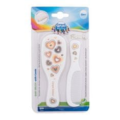 Canpol babies Newborn Baby Baby Brush With Comb Hearts Set glavnik za lase 1 kos + mehka naravna krtača za lase 1 kos za otroke