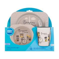 Canpol babies Bonjour Paris Tableware Set Beige Set posodica 300 ml + krožnik 250 ml + skodelica 250 ml + žlica + vilica za otroke