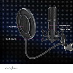 Nedis igralni mikrofon GSMIC410BK/ prenosni računalnik/ namizni računalnik/ stikalo/ POP filter/ USB-A/ črn