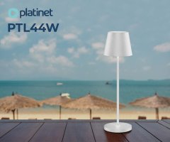 Platinet PTL44W brezžična namizna LED svetilka, do 400 lumnov, nastavljiva svetlost, nastavljiva barvna temperatura, 4000mAh polnilna baterija, IP44 odpornost, USB Type-C, 37x12cm, kovina, bela