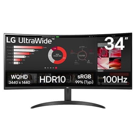 LG 34WR50QK-B UltraWide™ monitor, 86,36 cm, UWQHD, VA, ukrivljen