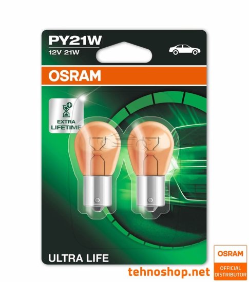 Osram ŽARNICA PY21W 7507ULT-02B ULTRA LIFE ORANŽNA 12V BAU15s BLI2