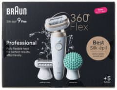 Braun Braun Silk-Epil epilator SES9-071, zlati/beli, Wet & Dry, 40 pincet, vključuje brivnik in dodatke, vodoodporen