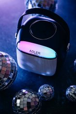 Adler Karaoke zvočnik Adler AD 1199 črn z mikrofonom - brezžično, BT 5.1, USB, AUX, MicroSD, LED osvetlitev, 8 h delovanja