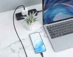 Aukey AUKEY USB-C kabel 60W, 3A, 1m, črn, nylon, Power Delivery, visoka hitrost prenosa podatkov 480 Mbit/s