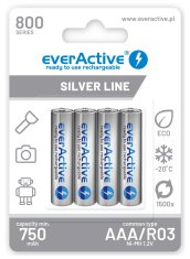 everActive Polnilne baterije everActive Ni-MH R03 AAA 800 mAh Silver Line, 4 kosi, visoka zmogljivost, ekološki in varni