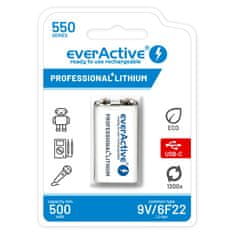 everActive Polnilna baterija everActive 6F22/9V Li-ion 550 mAh z USB TYPE C, okolju prijazna in zanesljiva rešitev za energijo