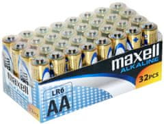 Maxell Alkalna baterija MAXELL LR6 AA, 32 kosi v škatli (8 pakiranj po 4 kose), enostavna namestitev, 1.5V