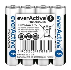 Alkalne baterije AAA / LR03 everActive Pro, 4 kosi, zmogljivost 1250 mAh, življenjska doba 10 let, enkratna uporaba.