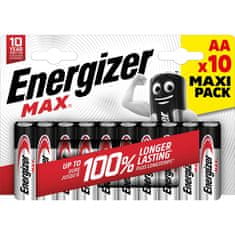 Energizer Energizer MAX AA LR6 alkalne baterije, 10 kosov, dolga življenjska doba, visoka odpornost na razlitje