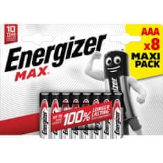 Energizer Energizer Max AAA LR03 Alkalne baterije v pakiranju 8 kosov - dolga življenjska doba, brez živega srebra, visoka odpornost na puščanje