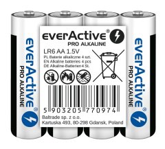 Alkalne baterije everActive Pro LR6 AA - 4 kosa, 1.5V, 3000mAh, dolga življenjska doba, enkratna uporaba