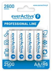 everActive Polnilne baterije everActive Ni-MH R6 AA 2600 mAh Professional Line - 4 kosi za dolgo trajanje energije