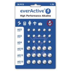 everActive Set mini alkalnih baterij everActive - 10 x G3/LR41, 5 x G4/LR626, 5 x G10/LR1130, 10 x G13/LR1154