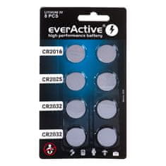 everActive Set 8 litijevih baterij everActive: 4 x CR2032, 2 x CR2025, 2 x CR2016 - enkratne, srebrne, 3 V, gumbaste oblike