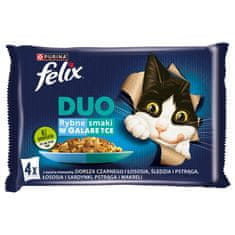 slomart Felix Fantastic Duo - mokra hrana za mačke z najboljšo ribjo mešanico, 4x85g (losos, sardelice, trska, postrv)