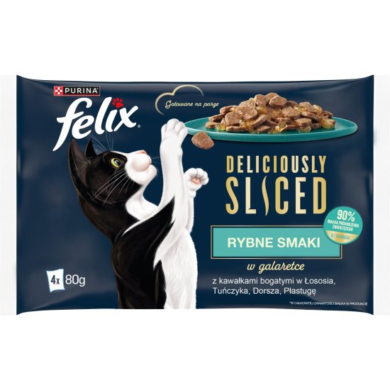 slomart FELIX Sliced Fish za mačke - mokra hrana, 4x80g, brez glutena, za odrasle mačke, bogato z lososom in ribami