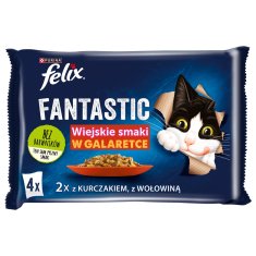 slomart Felix Fantastic v želeju govedina s piščancem 340 g (4 x 85 g) - mokra hrana za odrasle mačke za splošno zdravje