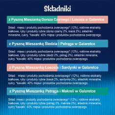 slomart Felix Fantastic Duo - mokra hrana za mačke z najboljšo ribjo mešanico, 4x85g (losos, sardelice, trska, postrv)