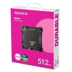 slomart ADATA SD620 512 GB zunanja naprava za shranjevanje, črna, odporna na udarce, USB 3.2 Gen 2, kompatibilna z več sistemi.