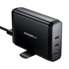 Essager Polnilec 2xUSB-C 1xUSB-A 140W Essager GaN (črn)