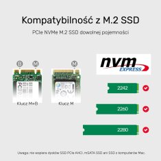 Unitek UNITEK S1206A SolidForce USB-C do PCIe/NVMe M.2 SSD 10Gbps Dvojni nosilec z offline kloniranjem