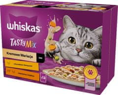 Whiskas WHISKAS Tasty Mix - mokra hrana za mačke, mešanica piščanca, jagnjetine in purana, 12 x 85g, za odrasle mačke, brez umetnih barvil