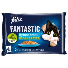 slomart Felix Fantastični losos v želeju + oslič v želeju, mokra hrana za mačke, 4 x 85 g, za zrele mačke vseh pasem