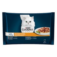 slomart Purina GOURMET Perle vlažna hrana za mačke, 4 x 85 g, z okusom purana, jagnjetine, rib in race, za odrasle mačke.