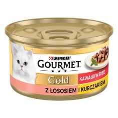 slomart Purina GOURMET Gold mokra hrana za mačke z okusom piščanca in lososa, 85 g, za odrasle mačke, brez alergenov