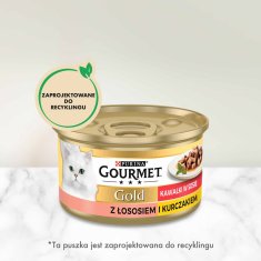 slomart Purina GOURMET Gold mokra hrana za mačke z okusom piščanca in lososa, 85 g, za odrasle mačke, brez alergenov