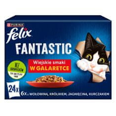 slomart Felix Fantastični okusi na žlico - mokra hrana za mačke, 24 x 85 g, s kančkom jagnjetine, piščanca, mesa in zajca