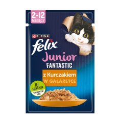 slomart Felix Fantastic Junior - mokra mačja hrana s piščancem, 85 g, primerna za vse pasme, podpora rasti in splošnemu zdravju.