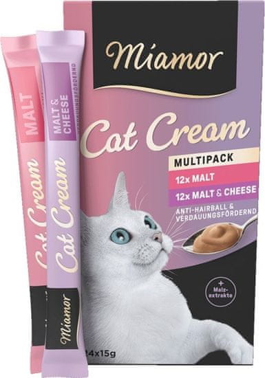 Miamor MIAMOR Cat Cream Malt - priboljški za mačke, 24x15g, brez glutena, brez sladkorja, za odstranjevanje dlak