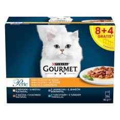 slomart PURINA Gourmet Perle mokra hrana za mačke - račja, puran, jagnjetina, tuna - 12x85 g, brez konzervansov, primerno za zrele mačke