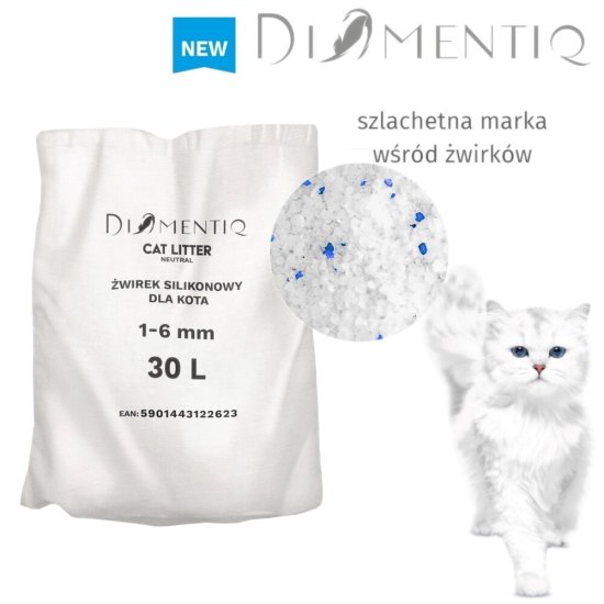 slomart DIAMENTIQ Neutral - Silikonski mačji stelja, 30 L - brezzračen, antibakterijski, hitro vpijajoč, ne prašljiv