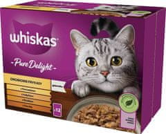 Whiskas WHISKAS Pure Delight vlažna hrana za mačke - perutnina, paca, puran, piščanec - 12x85 g, brez glutena in umetnih barvil