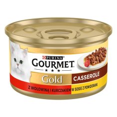 slomart GOURMET GOLD: Casserola za mačke z govedino in piščancem, 85 g – mokra hrana za odrasle mačke, splošno zdravje