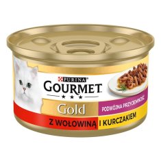 slomart Gourmet Gold mokra hrana za mačke - mešanica govedine in piščanca, 85 g, primerna za odrasle mačke