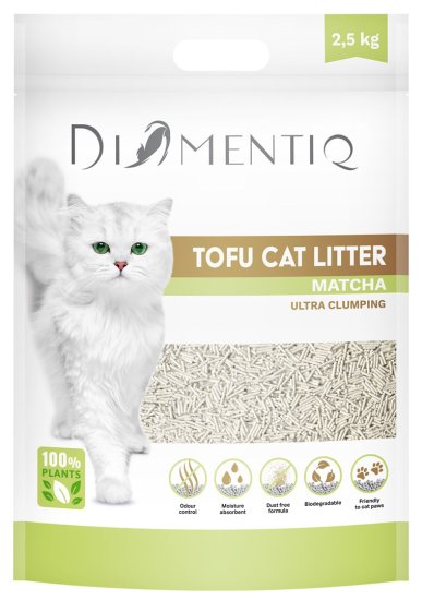 slomart DIAMENTIQ Tofu Matcha ultra gručasta - rastlinsko litter - 2,5 kg, biološko razgradljivo, brez prahu, brez lepljenja na tačke