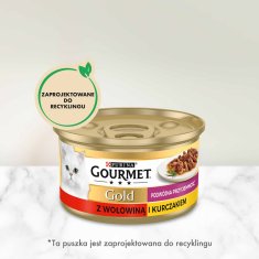 slomart Gourmet Gold mokra hrana za mačke - mešanica govedine in piščanca, 85 g, primerna za odrasle mačke