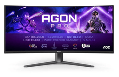 AOC Agon Pro AG346UCD gaming monitor, ukrivljen, 86,4 cm (34"), UWQHD, QD-OLED, 1800R, 175 Hz