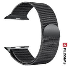 SWISSTEN Swisstenov trak za Apple Watch Milanese TAH 42-44 mm črn