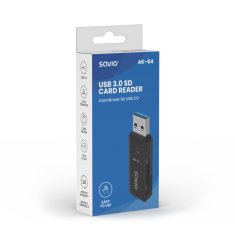 SAVIO SD bralnik SAVIO, USB 3.0, AK-64 - Črn, Hitrost prenosa do 5000 Mbit/s, združljiv z več vrstami pomnilniških kartic