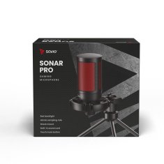 SAVIO Mikrofon za igranje SAVIO z osvetlitvijo, USB, tripod, SONAR PRO, kapacitetna in kardioidna usmerjenost, črn/rdeč