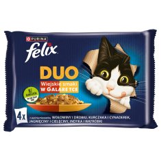 slomart Felix Fantastic Duo mokra hrana za mačke - govedina in perutnina, piščanec in ledvica, jagnjetina in telečje meso, 4 x 85g