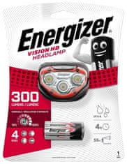 Energizer LED naglavna svetilka Energizer Vision HD, 300 lumenov, IPX4, 3x AAA, nastavitev svetlobe, črno-rdeča