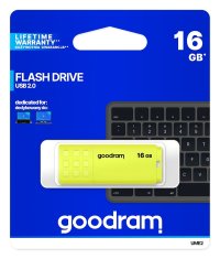 GoodRam USB ključek Goodram UME2, 16GB, USB Type-A 2.0, rumene barve, kapica, podporo za Windows, Mac in Linux